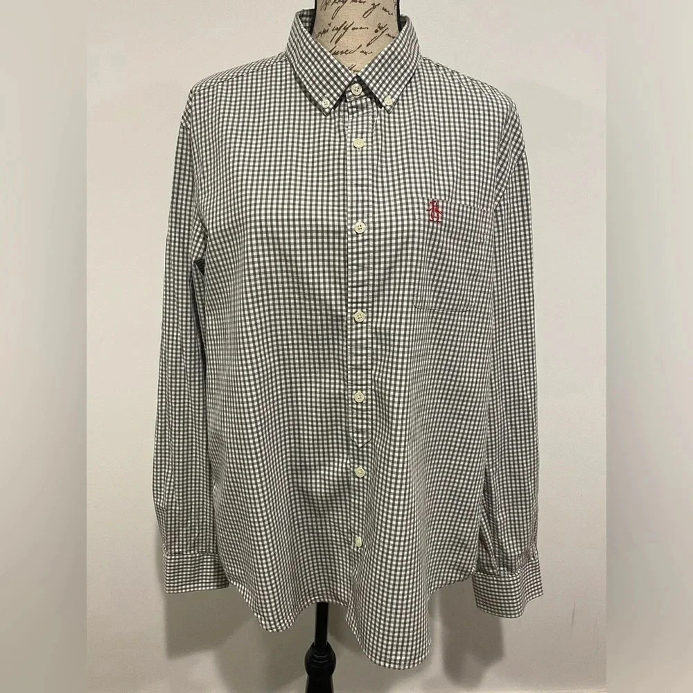 Original Penguin Men’s Casual Button Down Shirt Plaid Heritage Slim Fit Size XL
